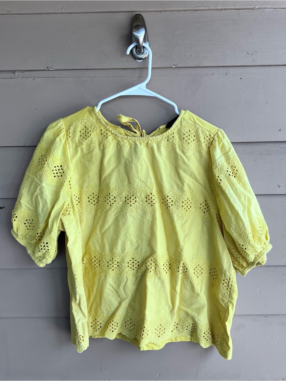 Calligraphie Yellow 100 Cotton Peasant Embroidered Top Size L Hippie Boho Summer